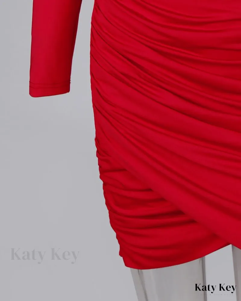 KatyKey - Chic Front Twist Bodycon Plunge Dress