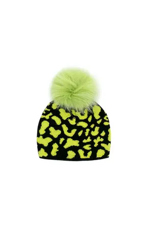 Knit Hat Cow Print Fox Poms