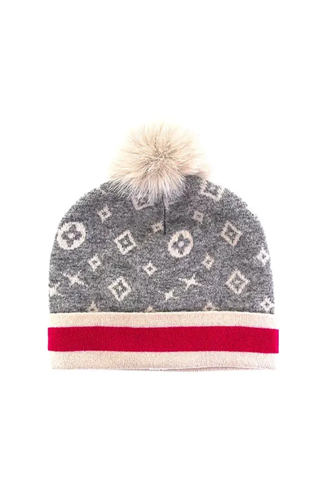 Knit Hat Monogram Pattern and Fox Pom
