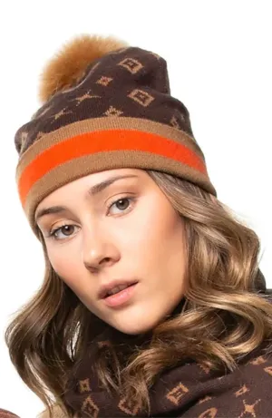 Knit Hat Monogram Pattern and Fox Pom
