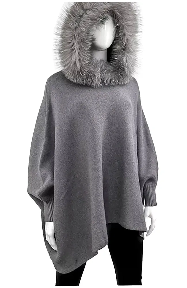 Knit Poncho Hoodie Fox