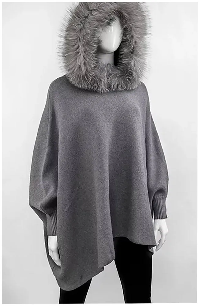 Knit Poncho Hoodie Fox
