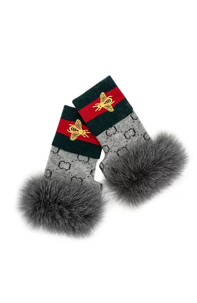 Knitted Fingerless Gloves Bee