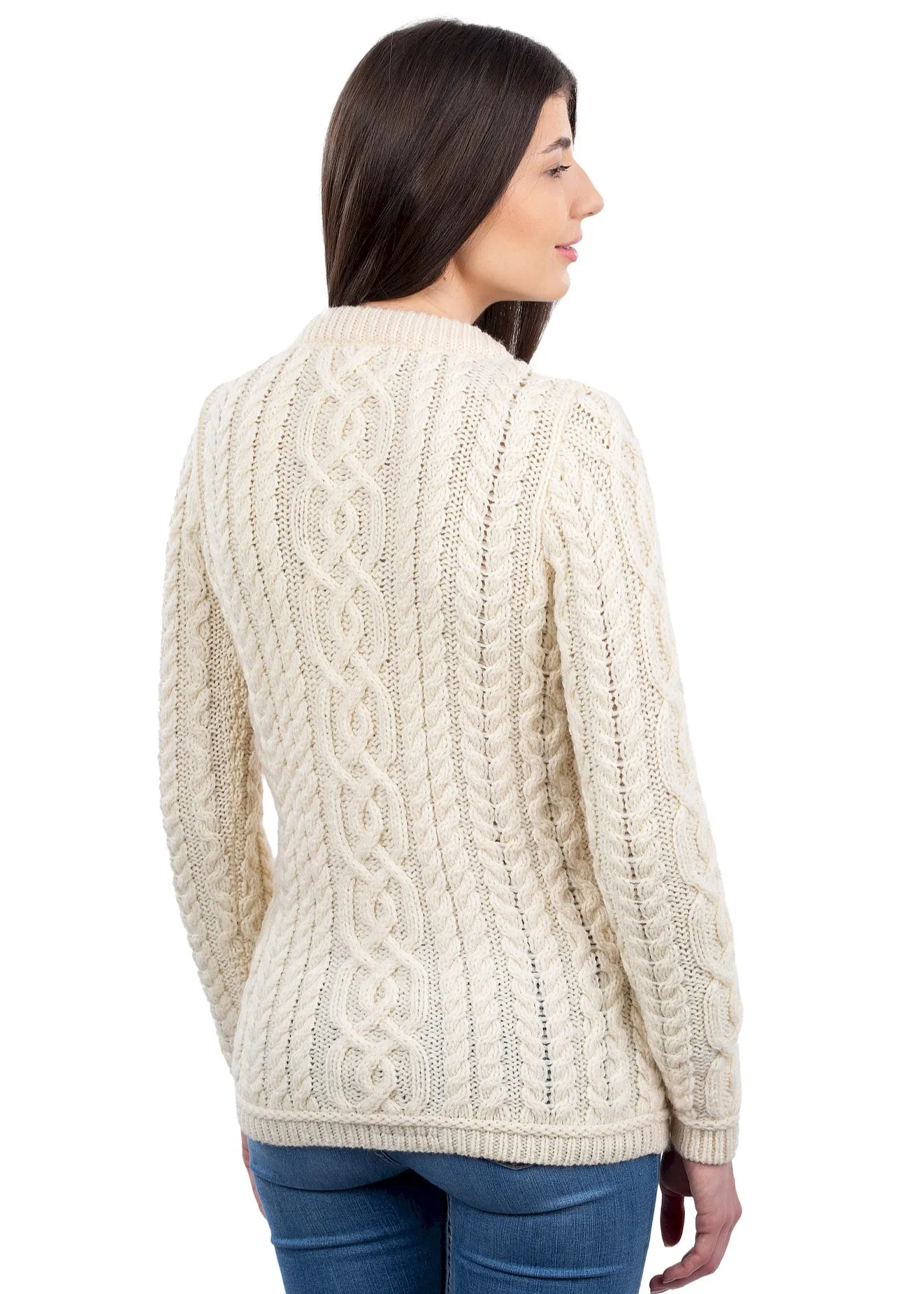 Ladies Button Aran Cardigan | Natural