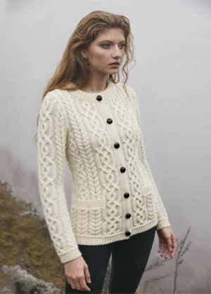 Ladies Button Aran Cardigan | Natural
