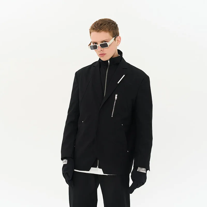 Layered Zipper Suit Jacket
