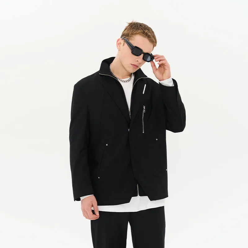 Layered Zipper Suit Jacket