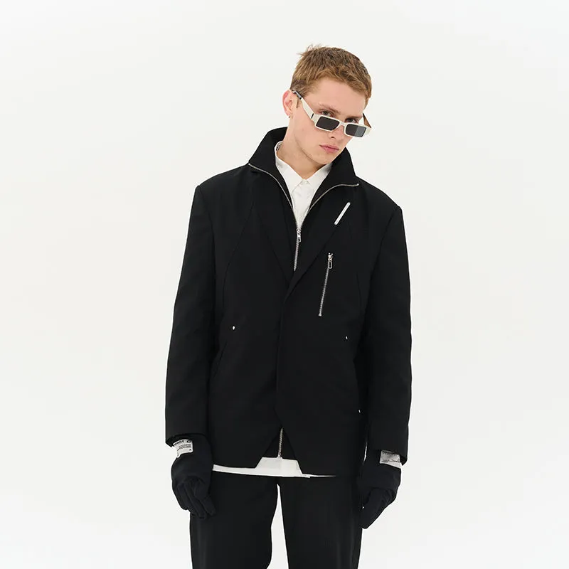 Layered Zipper Suit Jacket