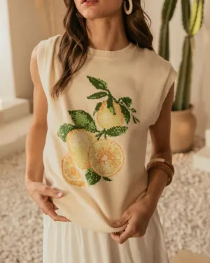 Lemon Sweater Top - Ivory/Lemon
