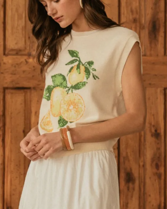 Lemon Sweater Top - Ivory/Lemon