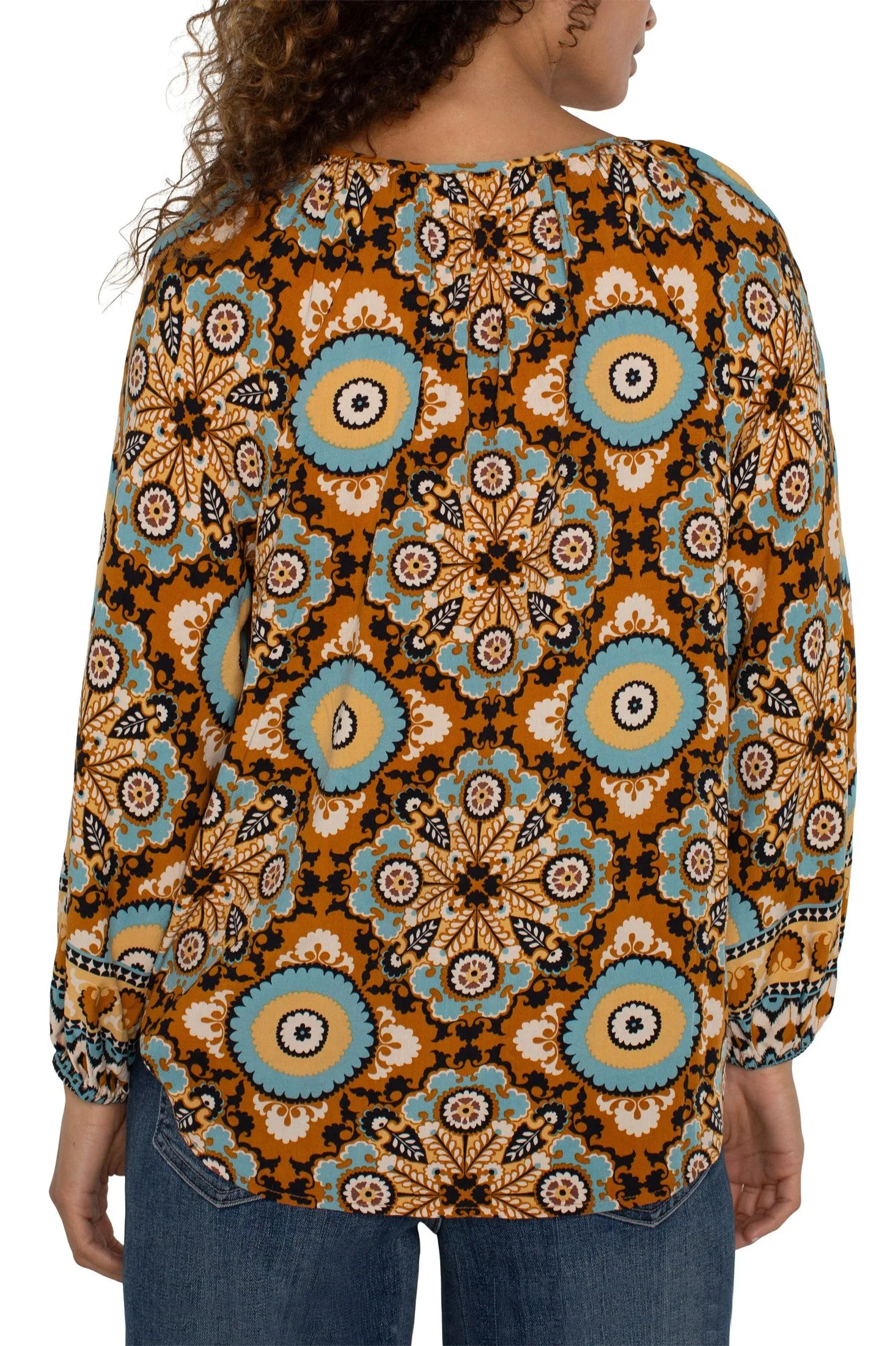 Liverpool Long Sleeve Button Up Blouse In Ocean Jasper Multi