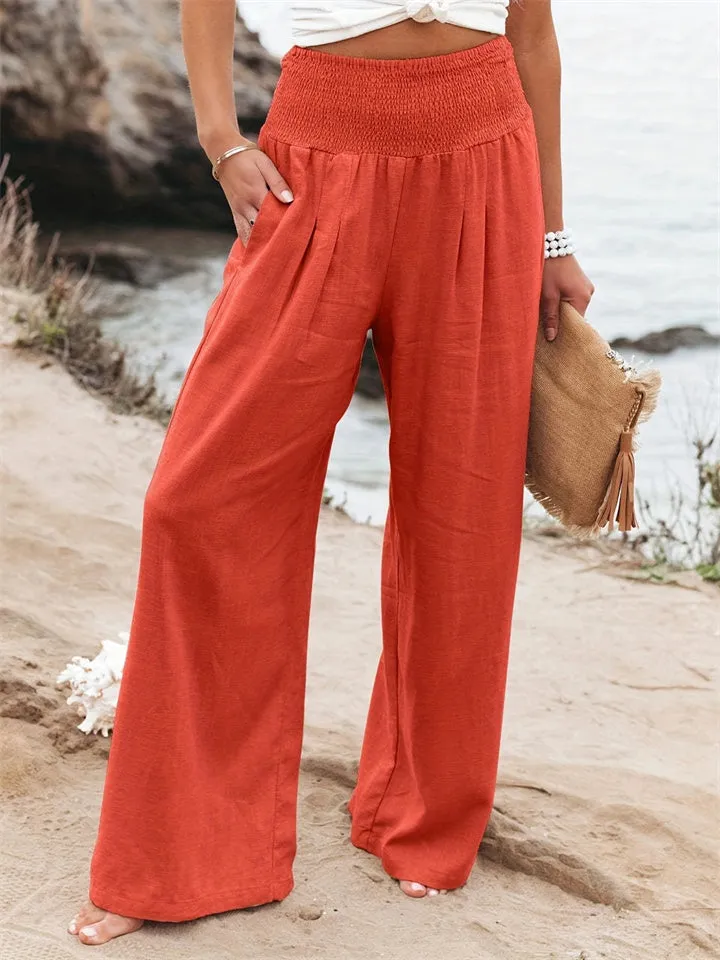 Loookus - New Women's Casual Pants Casual Wind Cotton and Linen Comfortable Mid-waist Solid Color Pants