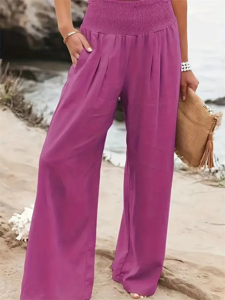 Loookus - New Women's Casual Pants Casual Wind Cotton and Linen Comfortable Mid-waist Solid Color Pants