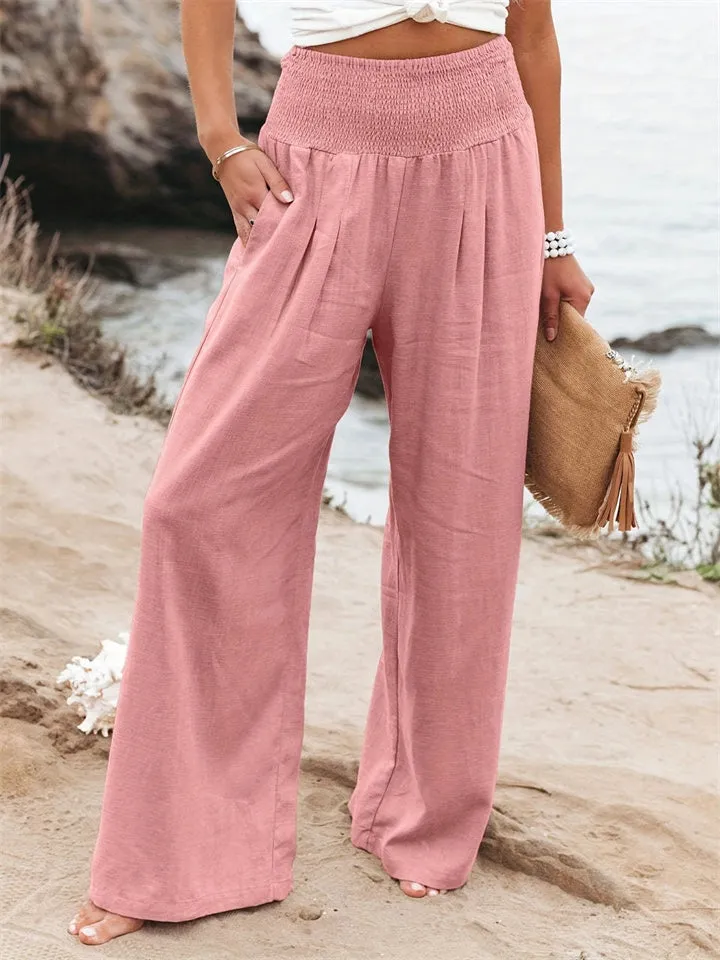 Loookus - New Women's Casual Pants Casual Wind Cotton and Linen Comfortable Mid-waist Solid Color Pants
