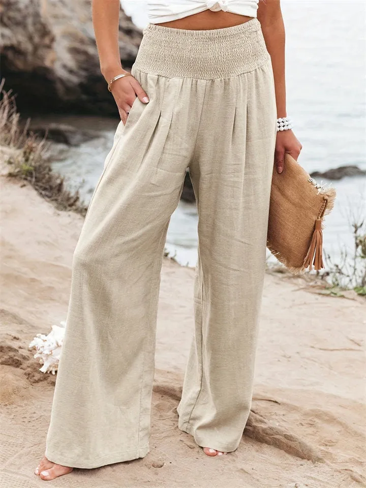 Loookus - New Women's Casual Pants Casual Wind Cotton and Linen Comfortable Mid-waist Solid Color Pants