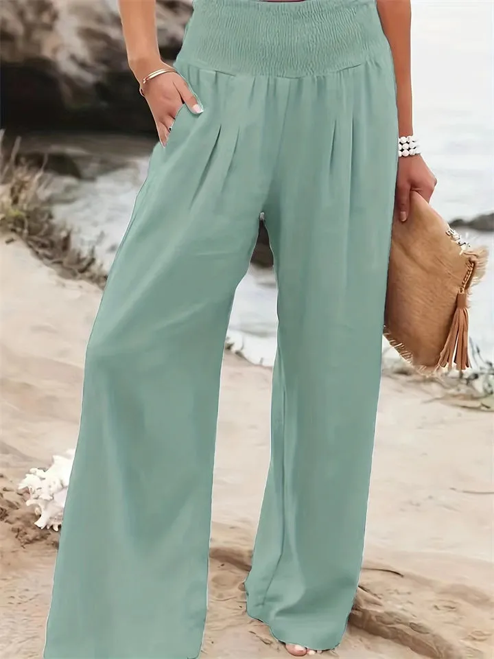 Loookus - New Women's Casual Pants Casual Wind Cotton and Linen Comfortable Mid-waist Solid Color Pants