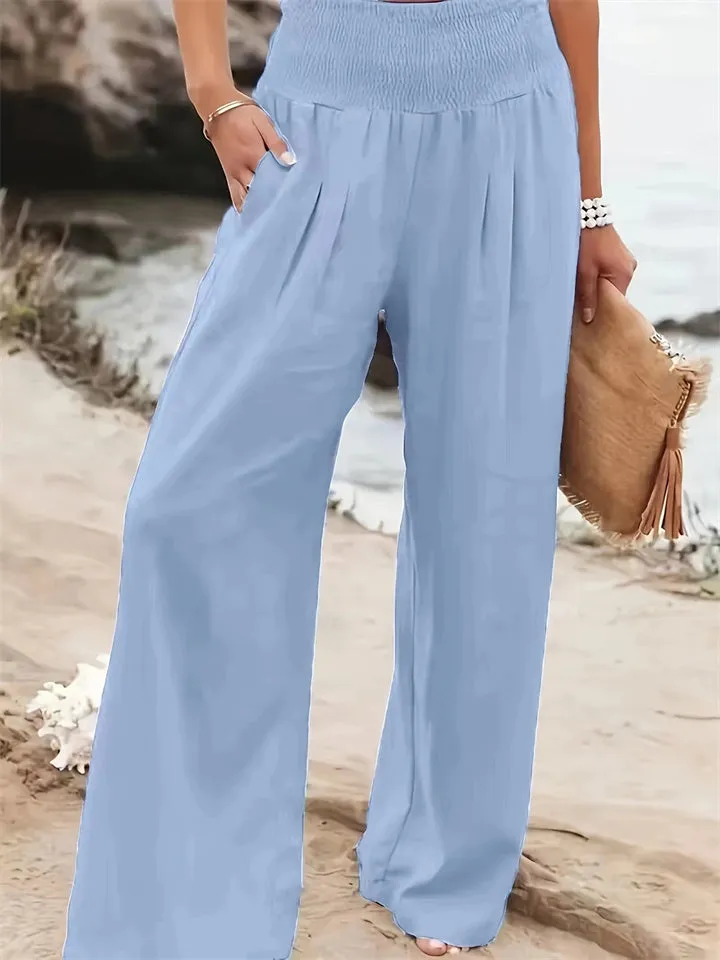 Loookus - New Women's Casual Pants Casual Wind Cotton and Linen Comfortable Mid-waist Solid Color Pants