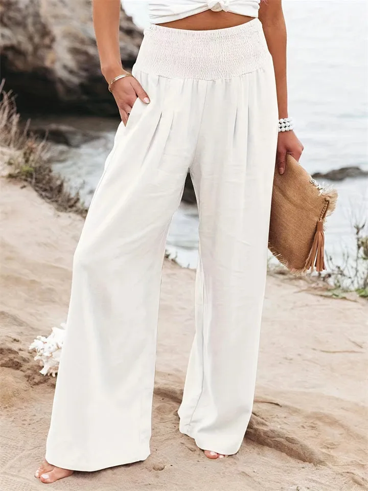 Loookus - New Women's Casual Pants Casual Wind Cotton and Linen Comfortable Mid-waist Solid Color Pants