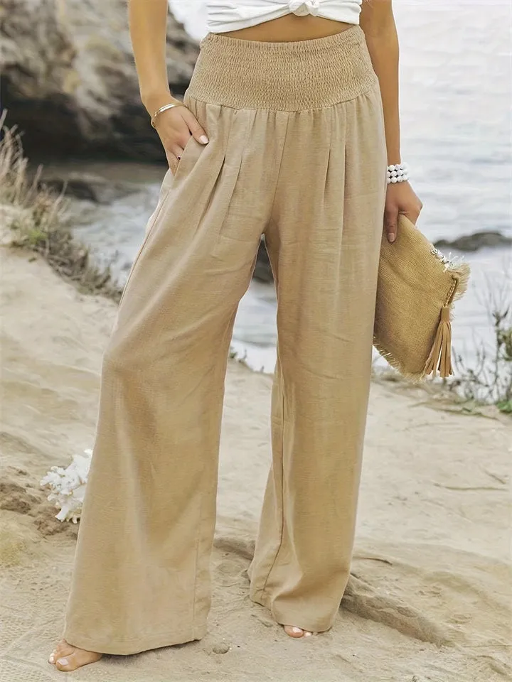 Loookus - New Women's Casual Pants Casual Wind Cotton and Linen Comfortable Mid-waist Solid Color Pants
