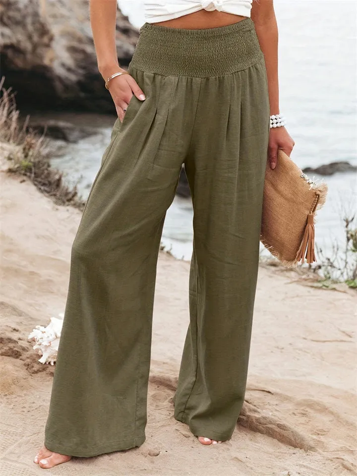 Loookus - New Women's Casual Pants Casual Wind Cotton and Linen Comfortable Mid-waist Solid Color Pants