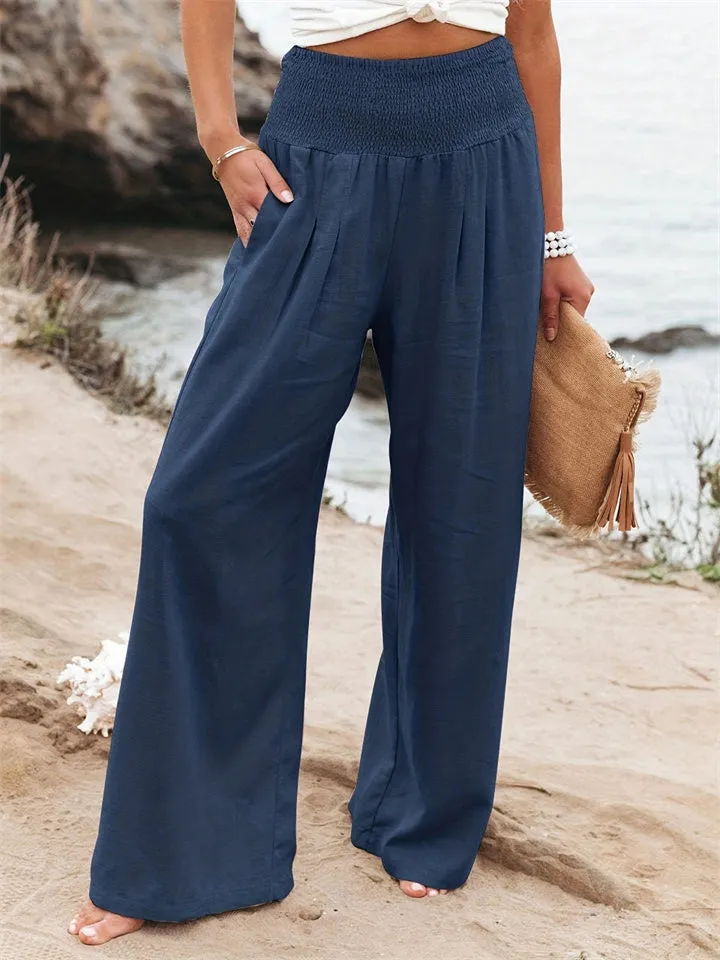 Loookus - New Women's Casual Pants Casual Wind Cotton and Linen Comfortable Mid-waist Solid Color Pants