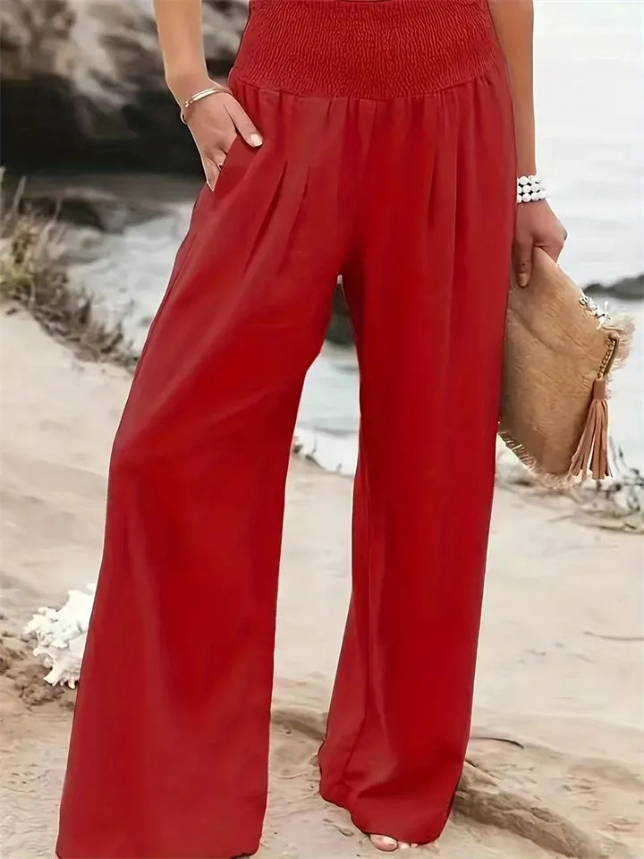 Loookus - New Women's Casual Pants Casual Wind Cotton and Linen Comfortable Mid-waist Solid Color Pants