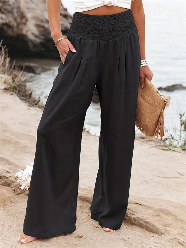 Loookus - New Women's Casual Pants Casual Wind Cotton and Linen Comfortable Mid-waist Solid Color Pants