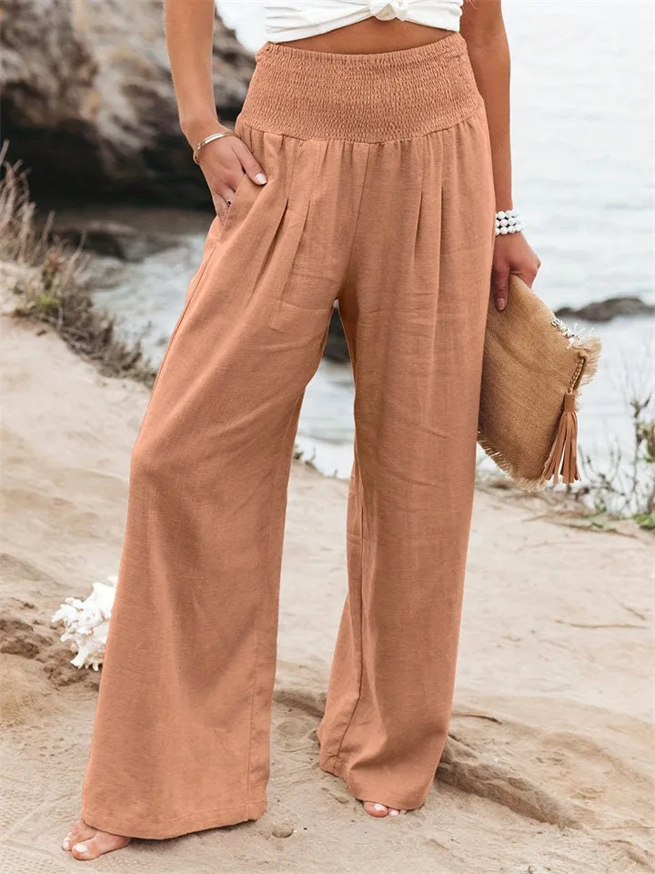 Loookus - New Women's Casual Pants Casual Wind Cotton and Linen Comfortable Mid-waist Solid Color Pants
