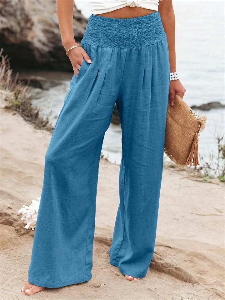 Loookus - New Women's Casual Pants Casual Wind Cotton and Linen Comfortable Mid-waist Solid Color Pants