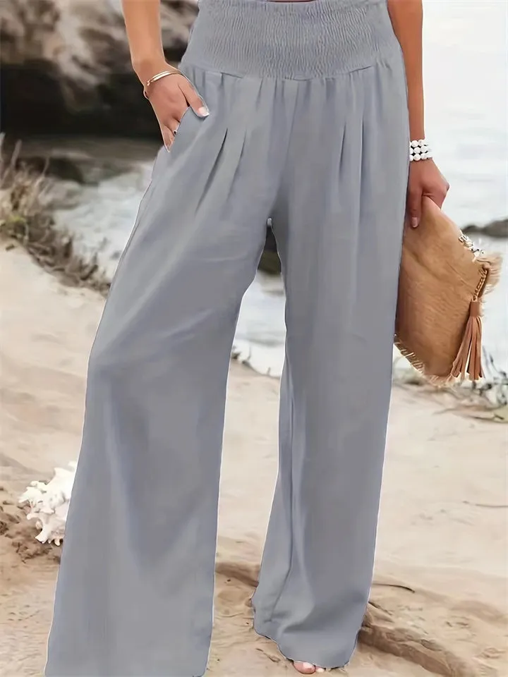 Loookus - New Women's Casual Pants Casual Wind Cotton and Linen Comfortable Mid-waist Solid Color Pants