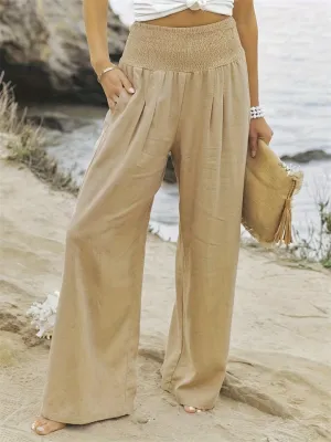 Loookus - New Women's Casual Pants Casual Wind Cotton and Linen Comfortable Mid-waist Solid Color Pants