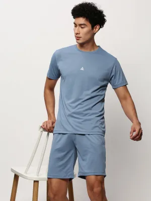 Men Blue Round Neck Short Sleeves T-Shirt & Shorts co ords Set