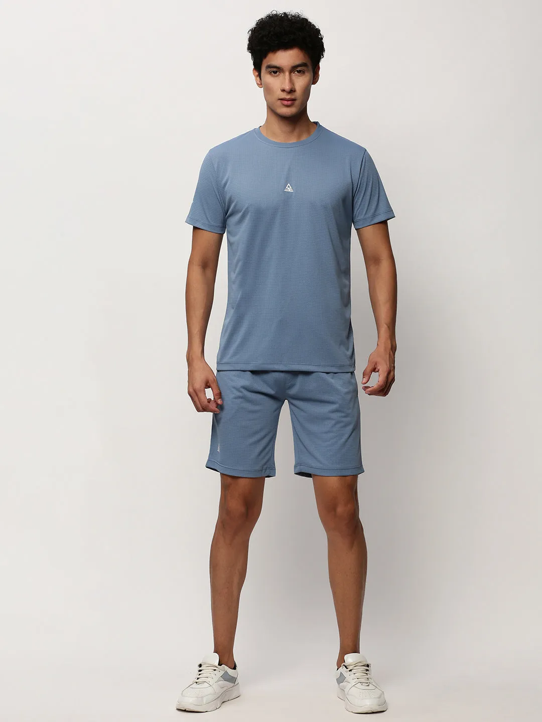 Men Blue Round Neck Short Sleeves T-Shirt & Shorts co ords Set