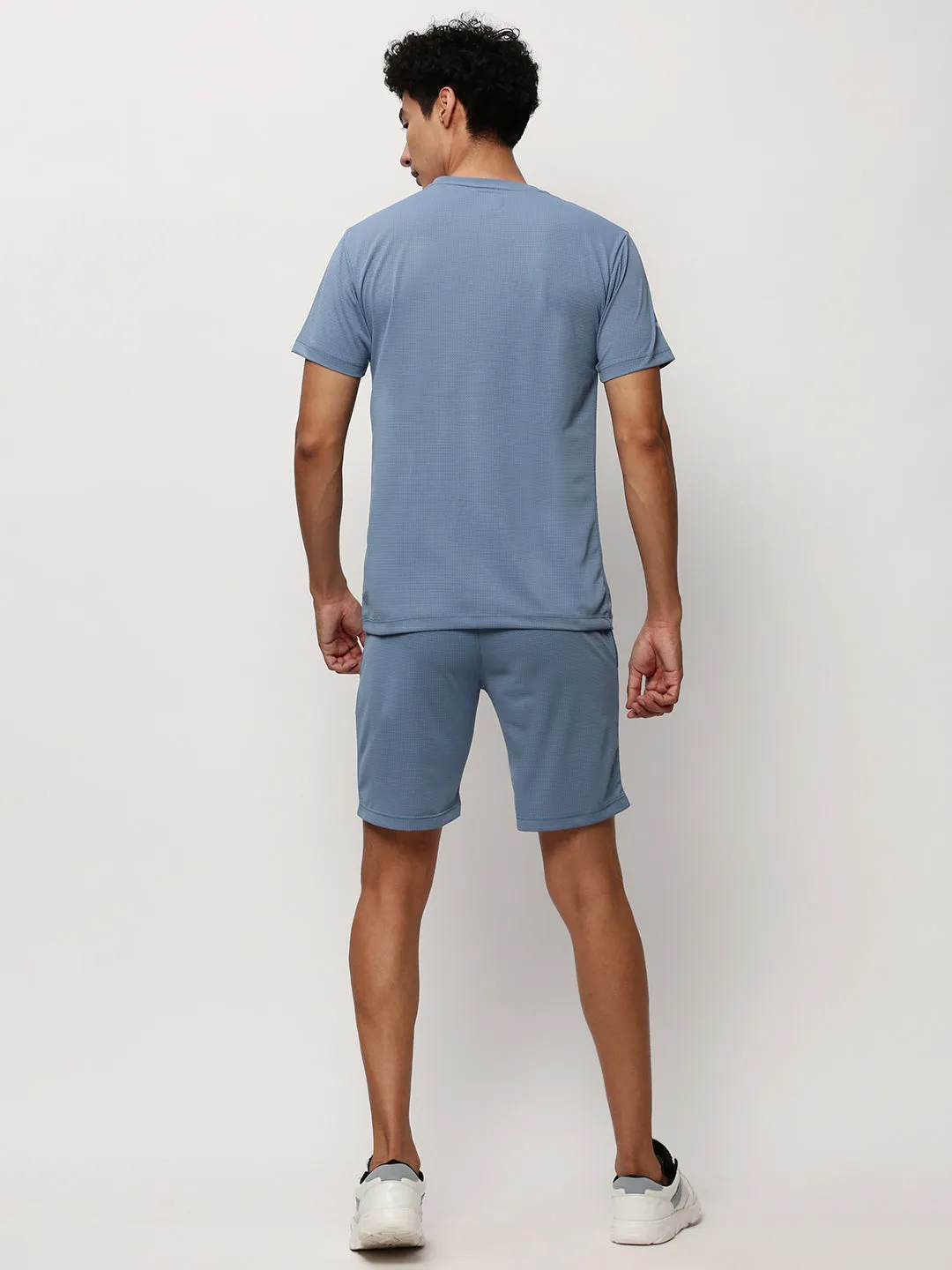 Men Blue Round Neck Short Sleeves T-Shirt & Shorts co ords Set