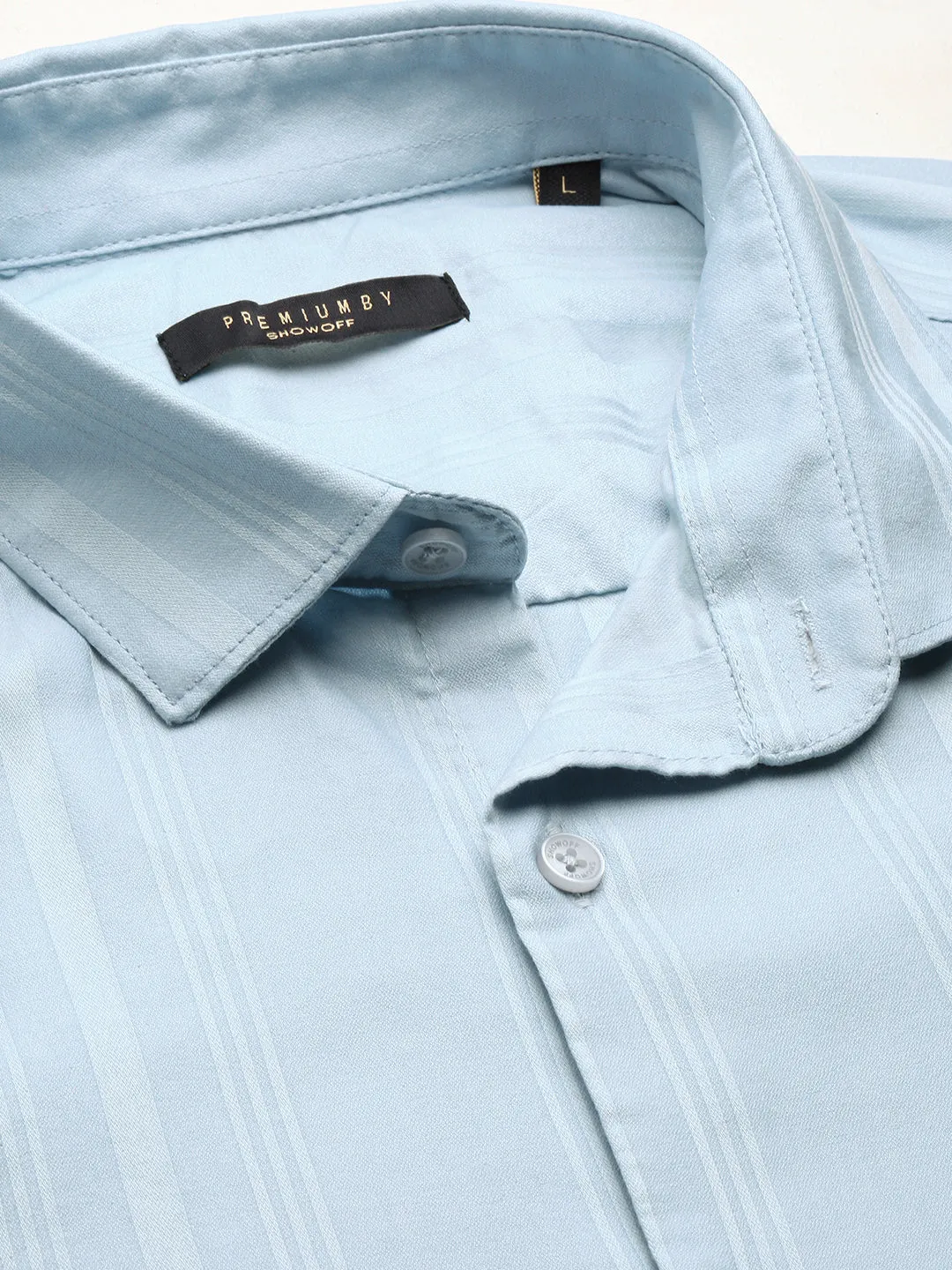 Men Blue Slim Fit Vertical Striped Long Sleeves Cotton Casual Shirt