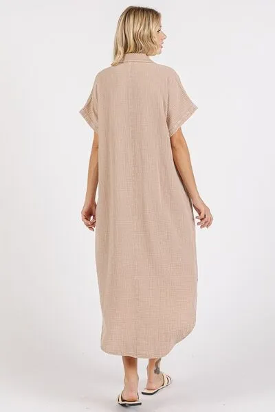 Mineral Wash Button Up Midi Shirt Dress