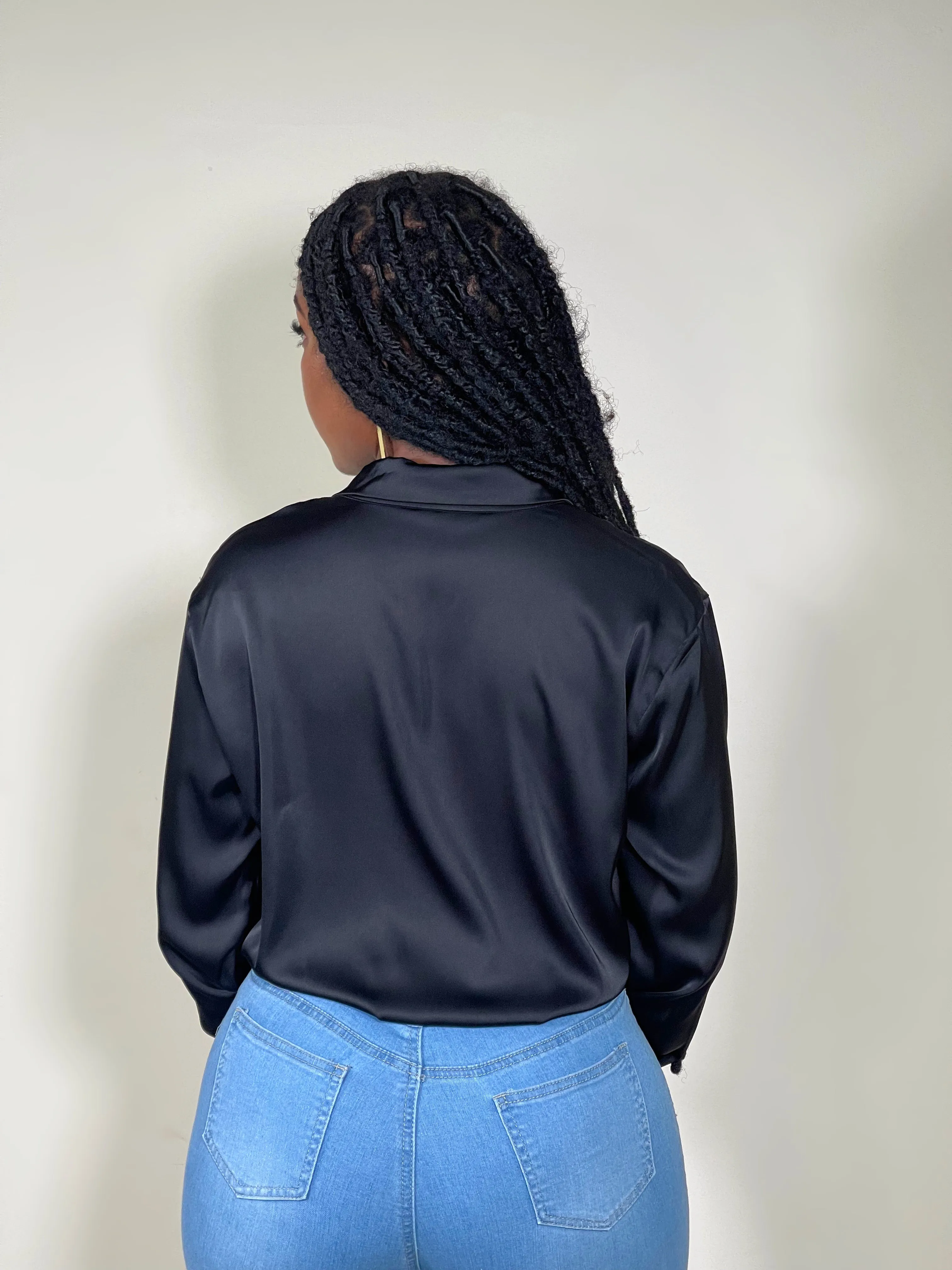 Nova Satin Button Front Shirt-Black(RESTOCKED)