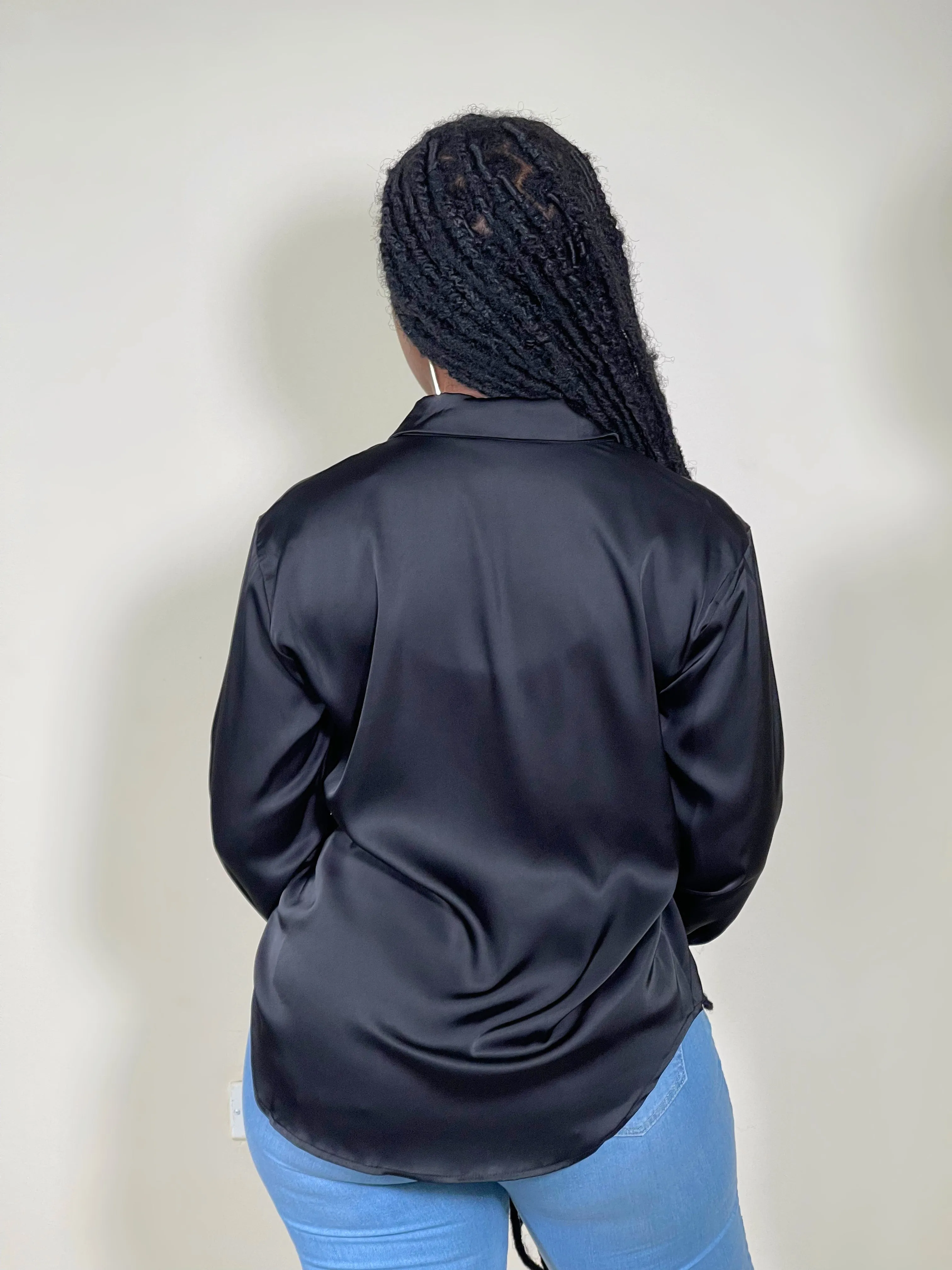 Nova Satin Button Front Shirt-Black(RESTOCKED)