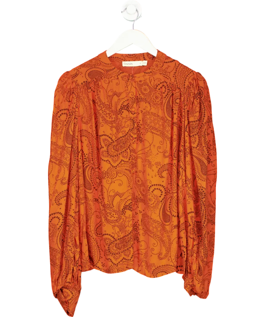 Oasis Orange Paisley Long Sleeve Blouse UK 10