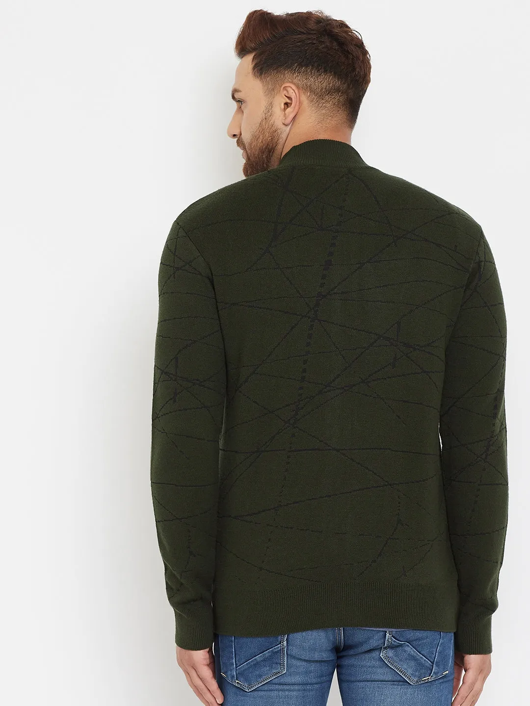 Olive Printed Zipper Sweater