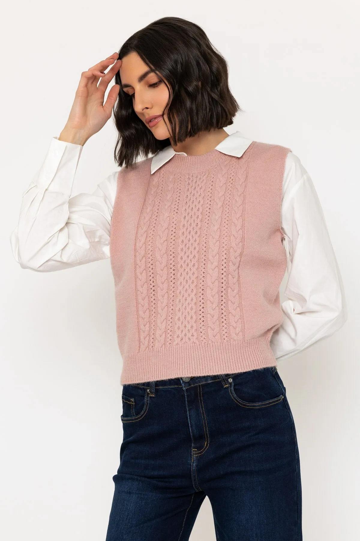 Pink Cable Knitted Vest