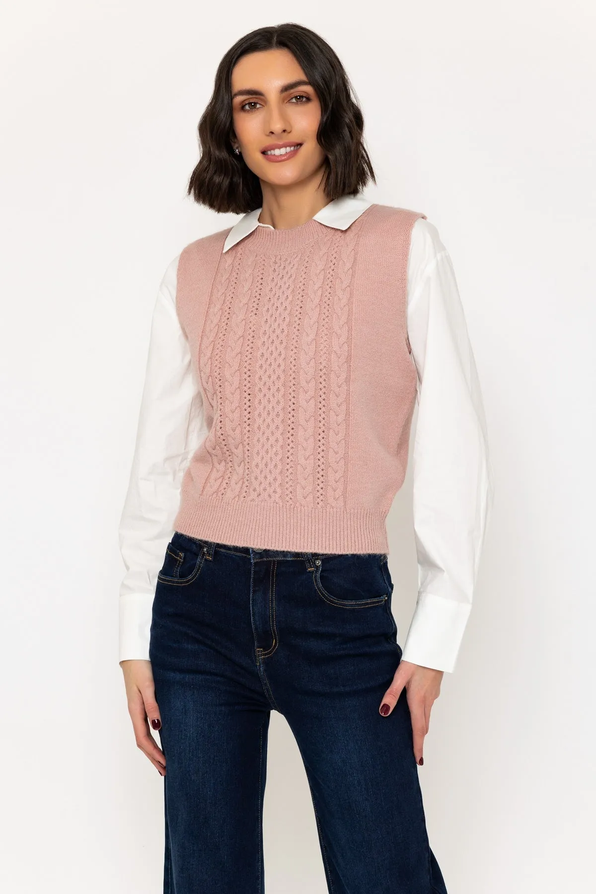 Pink Cable Knitted Vest