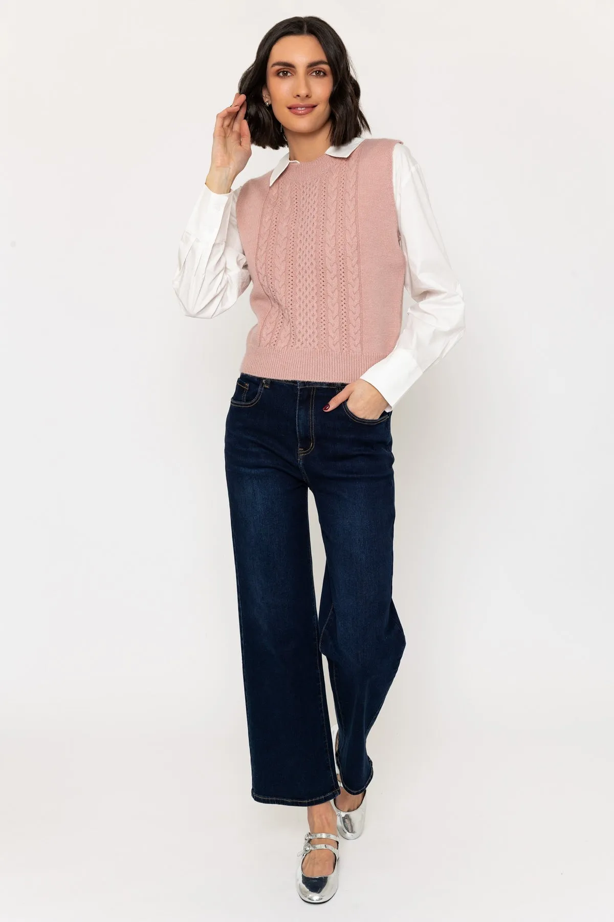 Pink Cable Knitted Vest