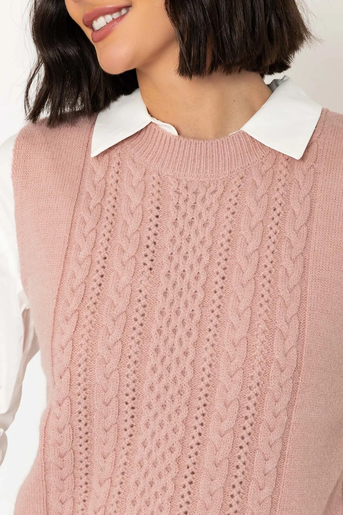Pink Cable Knitted Vest