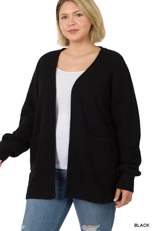 PLUS Low Gauge Waffle Open Cardigan Sweater • More Colors