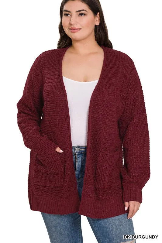 PLUS Low Gauge Waffle Open Cardigan Sweater • More Colors