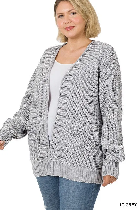 PLUS Low Gauge Waffle Open Cardigan Sweater • More Colors