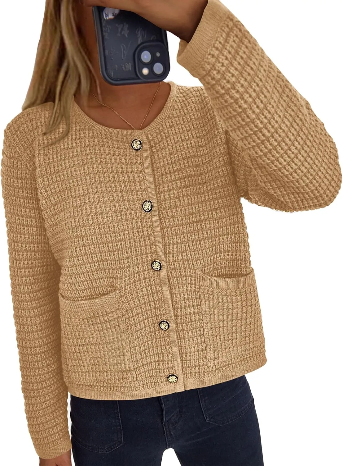 PRETTYGARDEN Women's Knit Cardigan Sweaters Fall Fashion Long Sleeve Open Front Button Down Trendy Casual Sweater Jacket