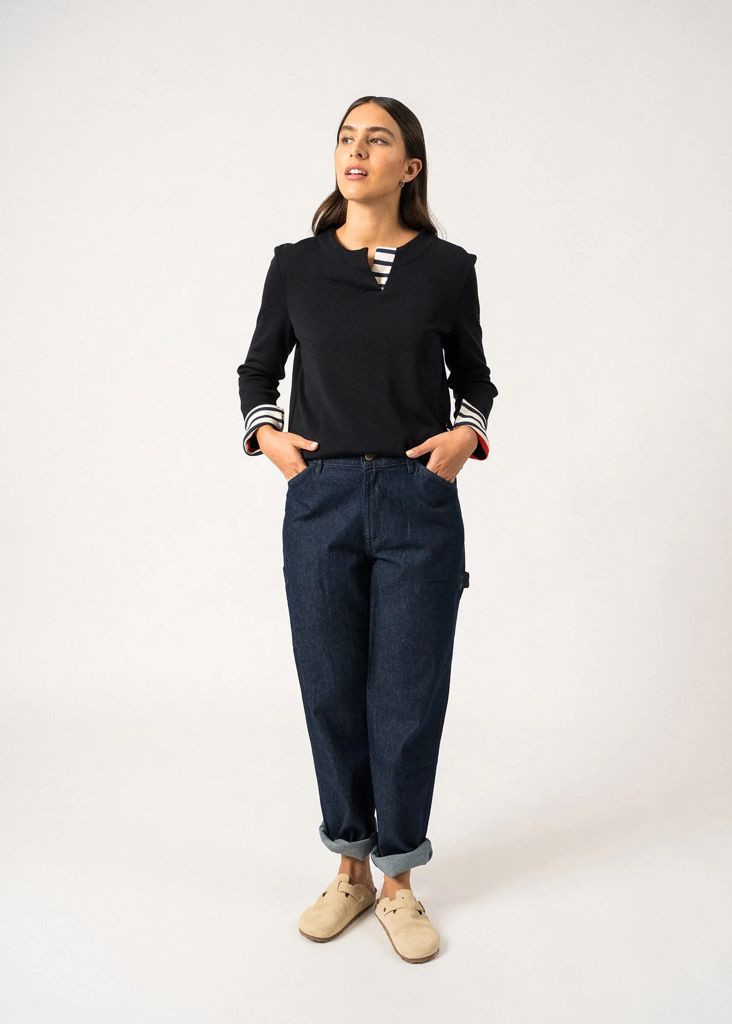 Quille Jumper  double-faced cotton and wool (NAVY)