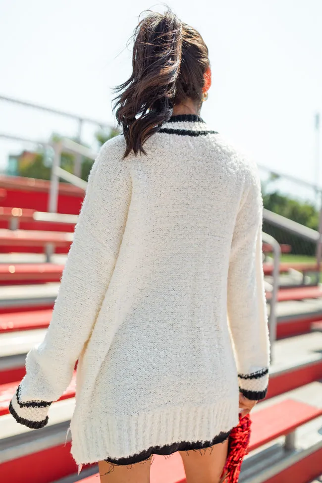She's Cheer Captain Ivory and Black Textured Trim Cardigan FINAL SALE